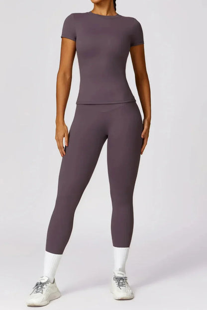 Dames sportset – seamless legging en T-shirt, high-waist en stretch