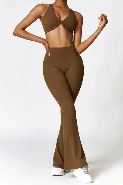 Dames set – flare legging en twist crop top, stretch en comfortabel
