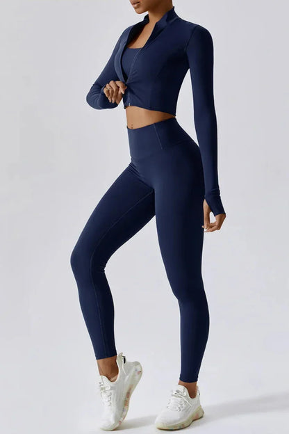 Sportset dames – top met rits en high-waist legging, zacht en rekbaar