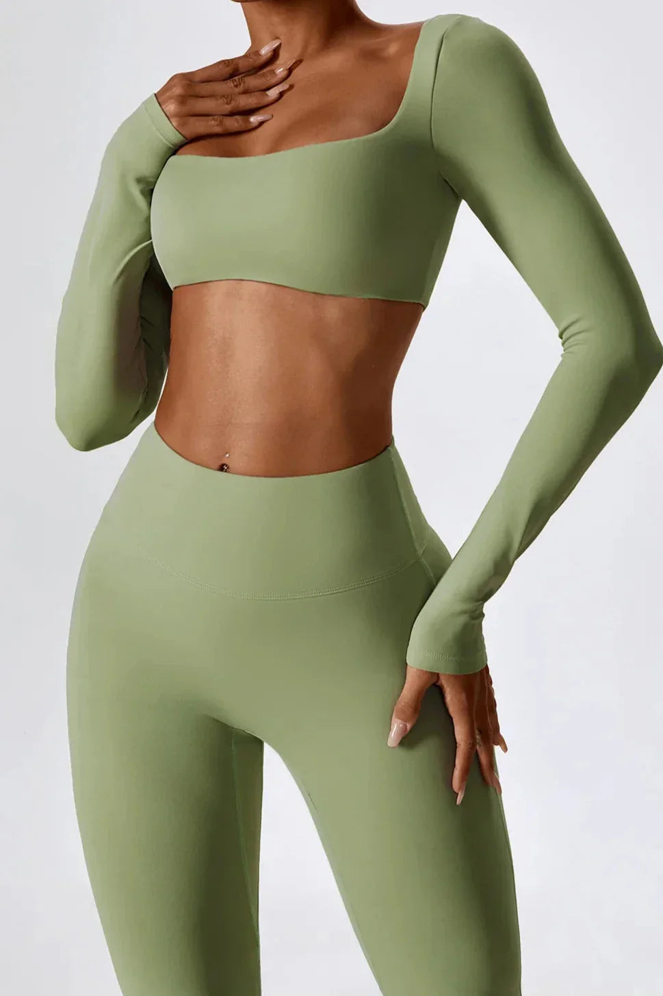 Dames set – flare legging en long sleeve crop top, stretch en comfortabel