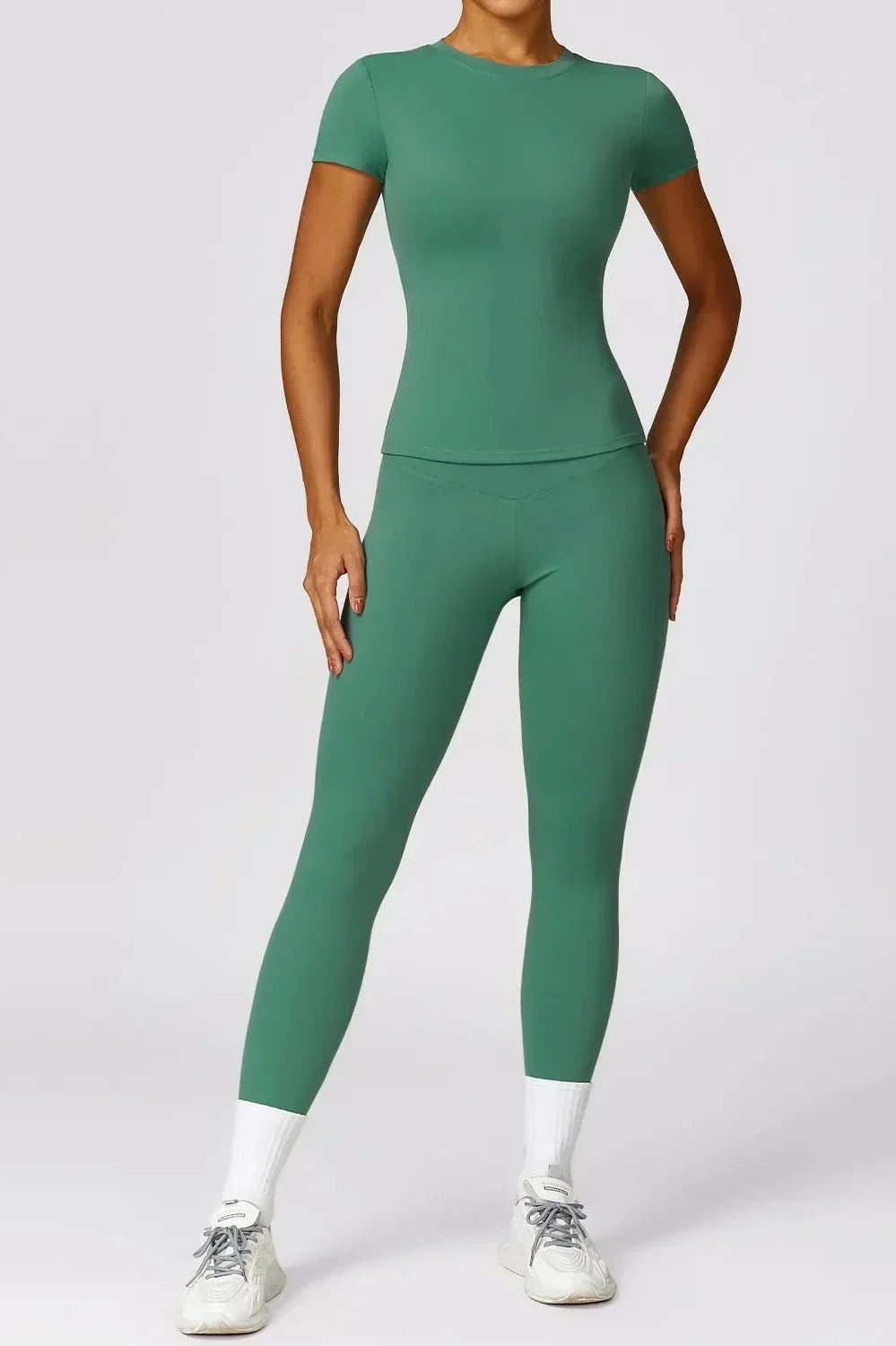 Dames sportset – seamless legging en T-shirt, high-waist en stretch