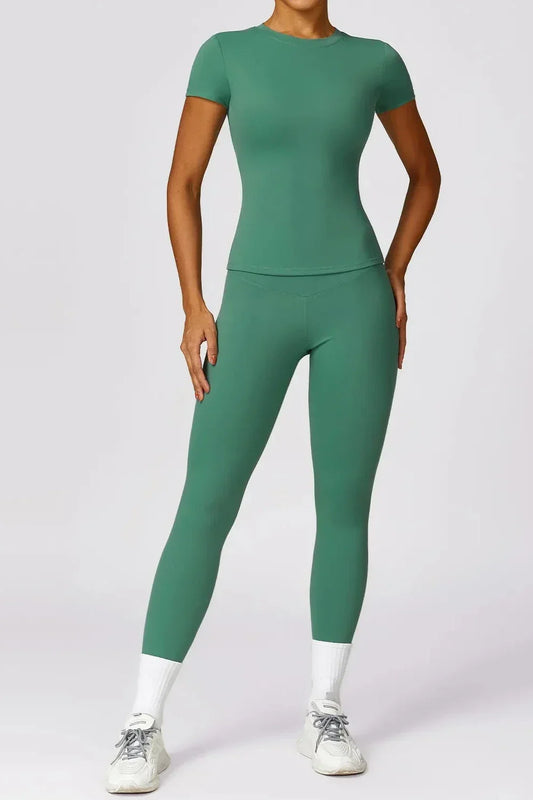 Dames sportset – seamless legging en T-shirt, high-waist en stretch