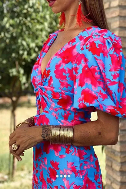 FLOWER MIDI JURK | Twist detail – vrouwelijk, opvallend en zomers