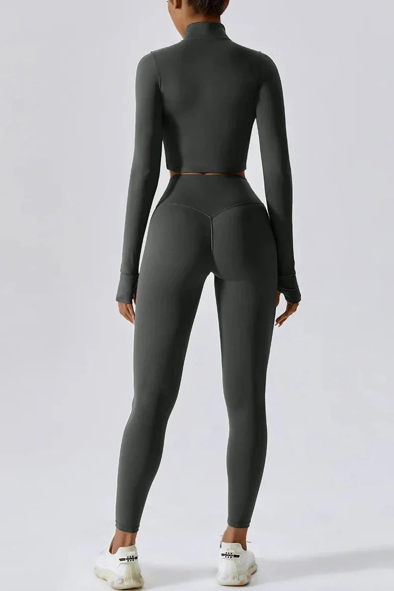 Sportset dames – full zip top met legging, stretch stof, high-waist, set