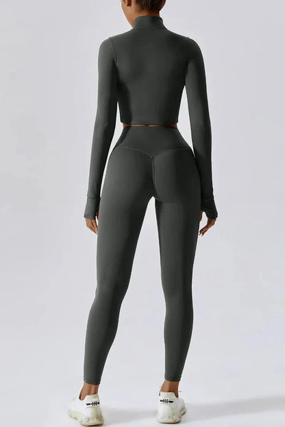 Sportset dames – full zip top met legging, stretch stof, high-waist, set