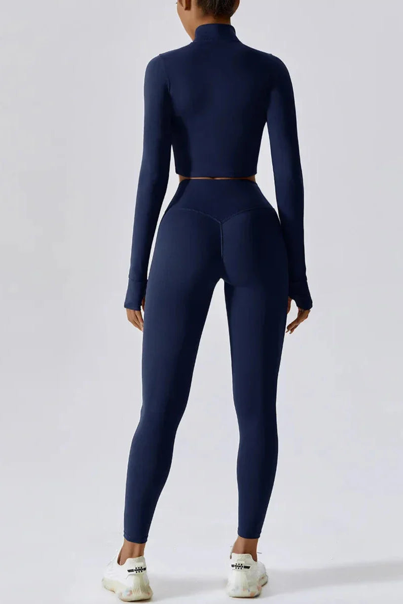 Sportset dames – top met rits en high-waist legging, zacht en rekbaar
