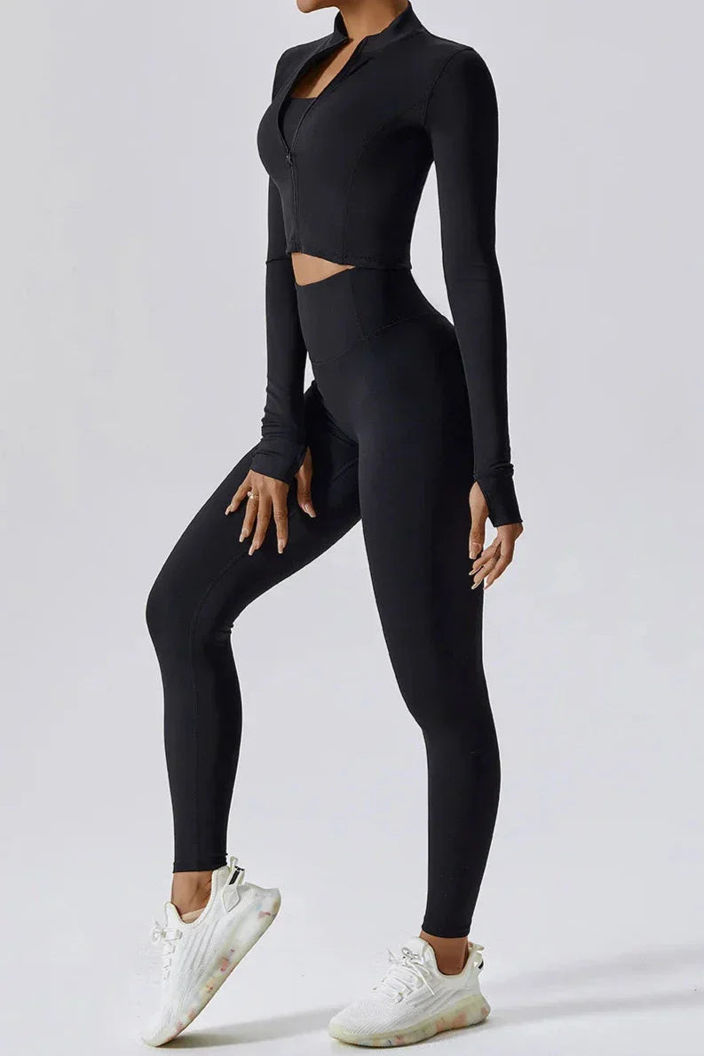 Sportset dames – full zip top met high-waist legging, stretch en comfort