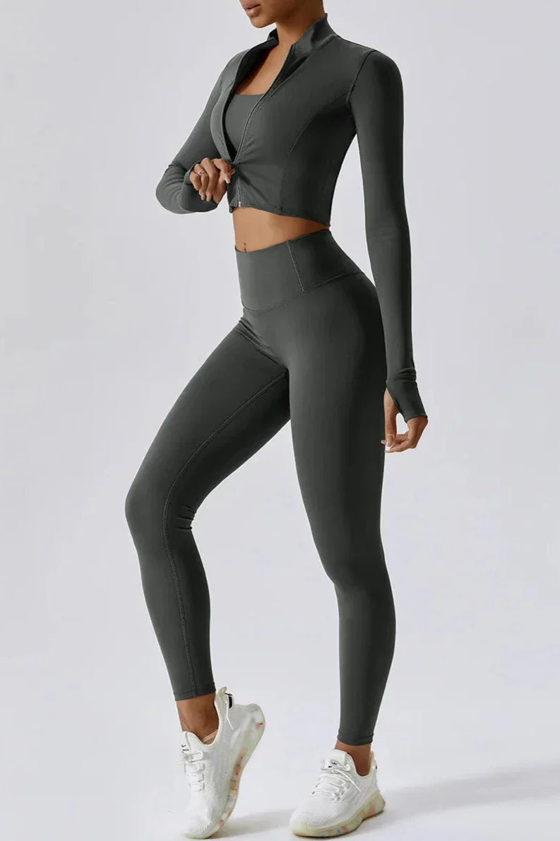 Sportset dames – full zip top met legging, stretch stof, high-waist, set