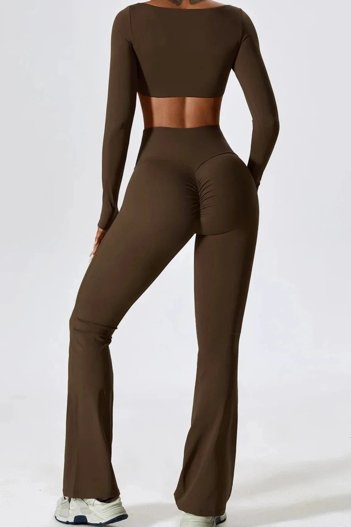 Dames set – flare legging en long sleeve crop top, stretch en comfortabel