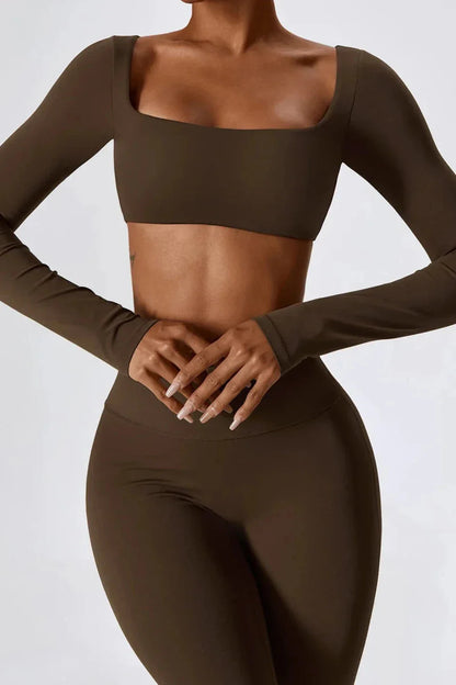 Dames set – flare legging en long sleeve crop top, stretch en comfortabel