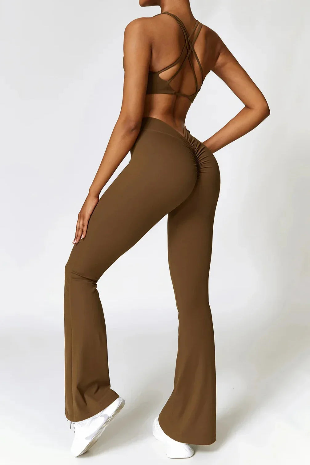 Dames set – flare legging en twist crop top, stretch en comfortabel