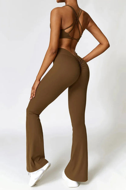 Dames set – flare legging en twist crop top, stretch en comfortabel