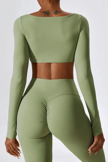 Dames set – flare legging en long sleeve crop top, stretch en comfortabel