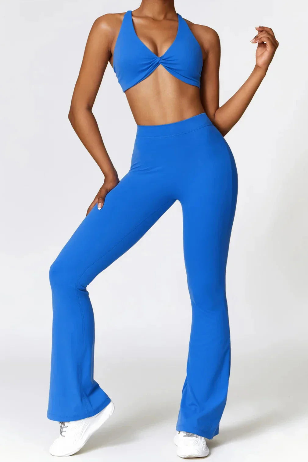 Dames set – flare legging en twist crop top, stretch en comfortabel