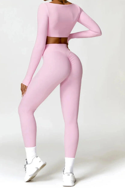 Dames sportset – seamless legging en long sleeve crop top, high-waist