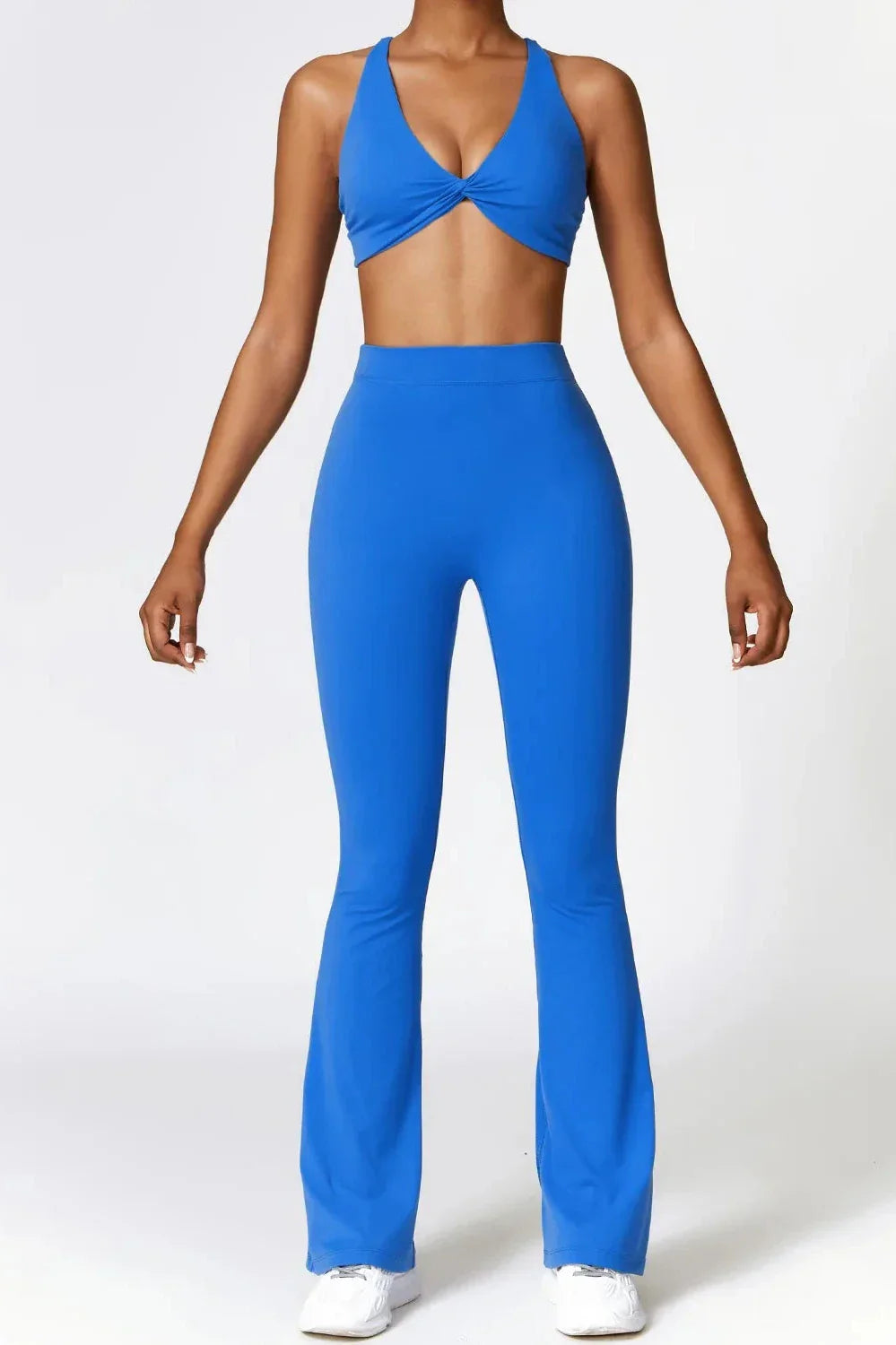 Dames set – flare legging en twist crop top, stretch en comfortabel