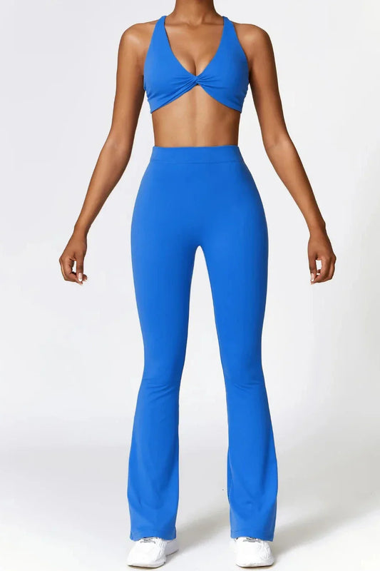 Dames set – flare legging en twist crop top, stretch en comfortabel