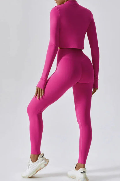 Sportset dames – full zip top met high-waist legging, zacht en rekbaar