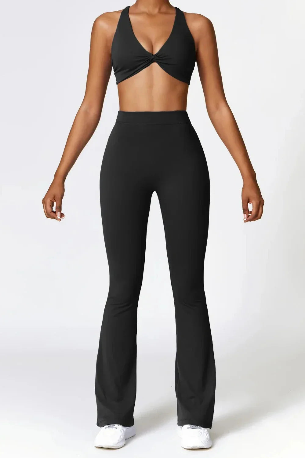 Dames set – flare legging en twist crop top, stretch en comfortabel