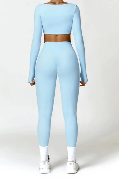 Dames sportset – seamless legging en long sleeve crop top, high-waist