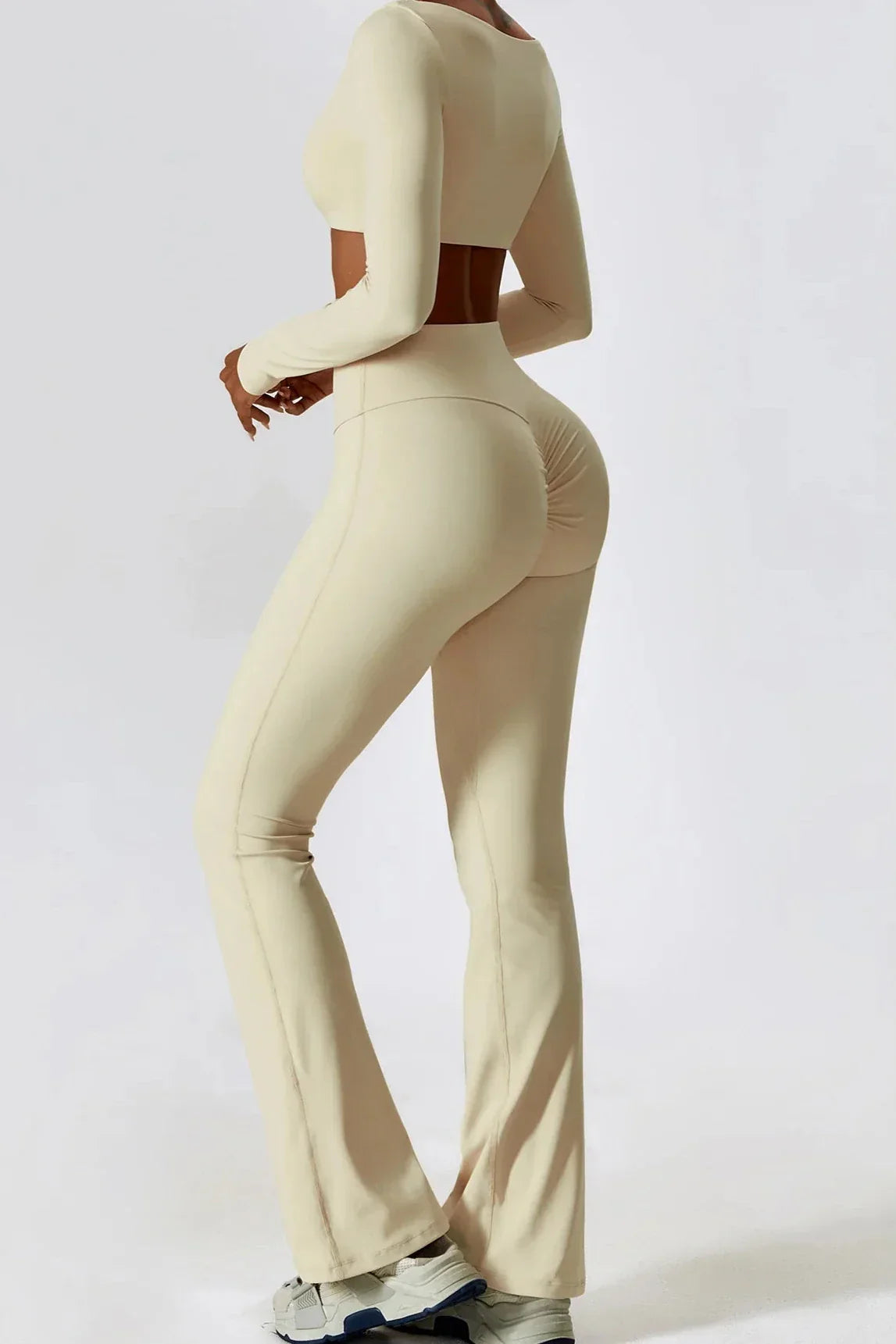 Dames set – flare legging en long sleeve crop top, stretch en comfortabel