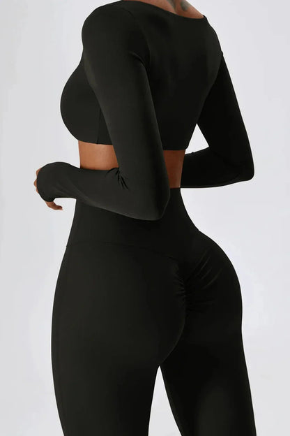 Dames set – flare legging en long sleeve crop top, high-waist en stretch