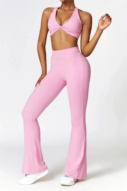 Dames set – flare legging en twist crop top, zacht en rekbaar