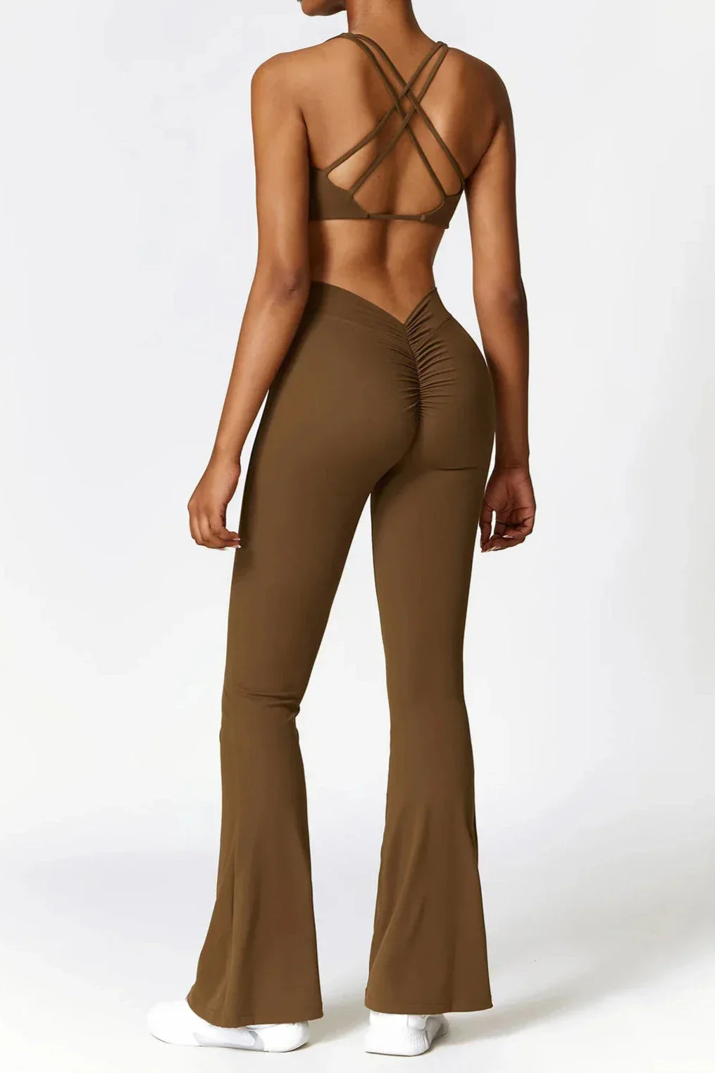 Dames set – flare legging en twist crop top, stretch en comfortabel