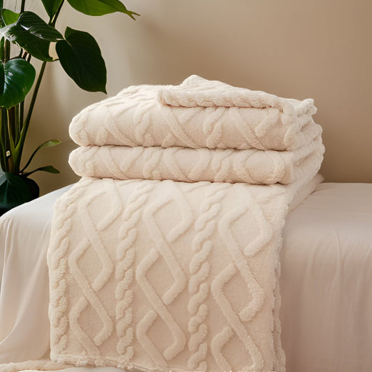 KnuffelWarm – Luxe Dubbellaagse Fleece Deken met Geometrisch Patroon – Extra Zachte Warmte voor Bank, Bed en Reizen