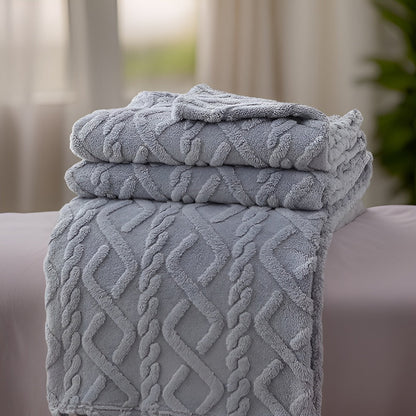 KnuffelWarm – Luxe Dubbellaagse Fleece Deken met Geometrisch Patroon – Extra Zachte Warmte voor Bank, Bed en Reizen
