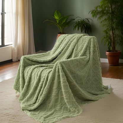 KnuffelWarm – Luxe Dubbellaagse Fleece Deken met Geometrisch Patroon – Extra Zachte Warmte voor Bank, Bed en Reizen