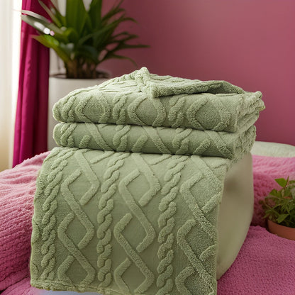 KnuffelWarm – Luxe Dubbellaagse Fleece Deken met Geometrisch Patroon – Extra Zachte Warmte voor Bank, Bed en Reizen