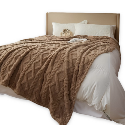 KnuffelWarm – Luxe Dubbellaagse Fleece Deken met Geometrisch Patroon – Extra Zachte Warmte voor Bank, Bed en Reizen