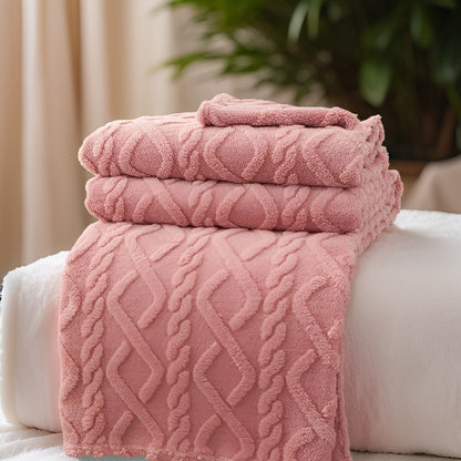 KnuffelWarm – Luxe Dubbellaagse Fleece Deken met Geometrisch Patroon – Extra Zachte Warmte voor Bank, Bed en Reizen