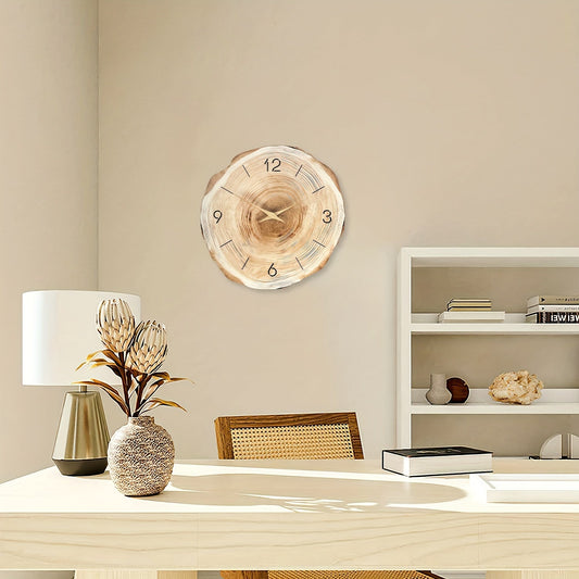 Stille Houten Wandklok – Moderne Klok met Realistische Houtstructuur & Tijdloos Design