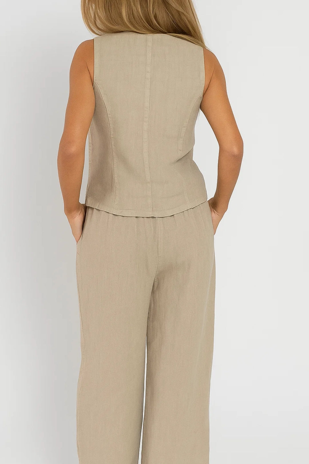 Dames co-ord set – gilet, extra wijde broek, zomers & stijlvol