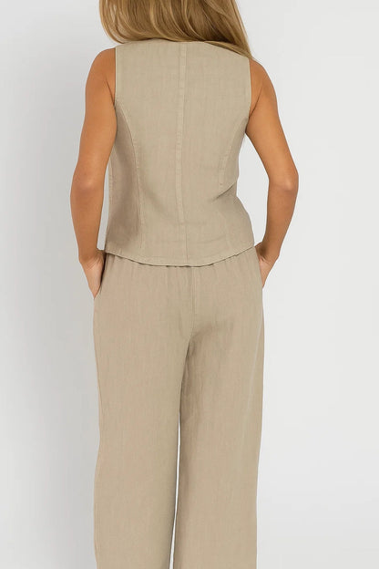 Dames co-ord set – gilet, extra wijde broek, zomers & stijlvol