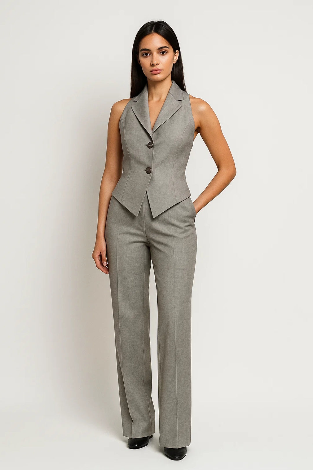 Dames co-ord set – gilet, rechte pantalon, zakelijk & chic