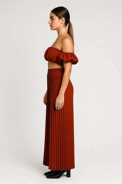 Dames co-ord set – off shoulder, pofmouwen, wijde broek, zomers