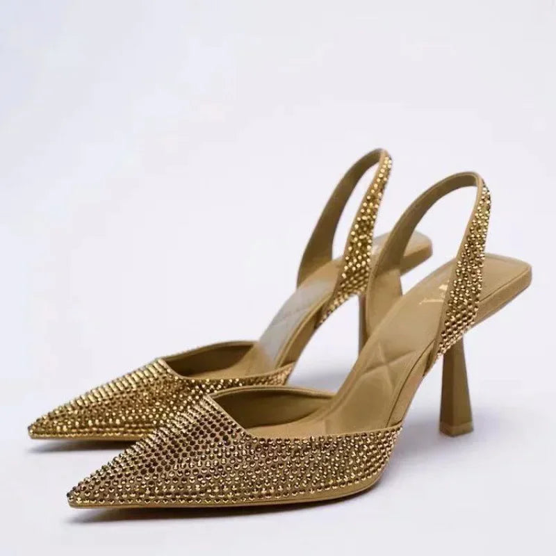 Dames slingback pumps – glitter, elegante hak, zwart