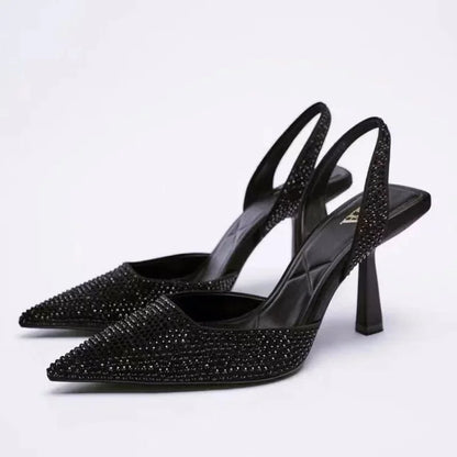 Dames slingback pumps – glitter, elegante hak, zwart