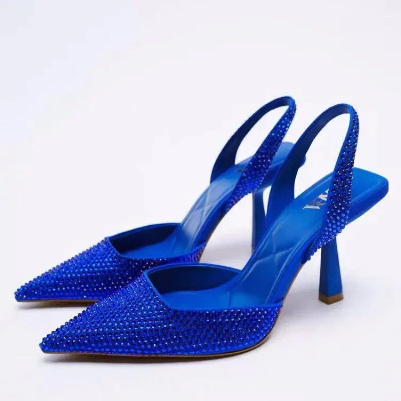Dames slingback pumps – glitter, elegante hak, zwart