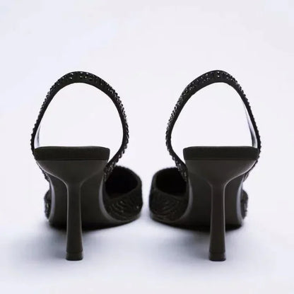 Dames slingback pumps – glitter, elegante hak, zwart