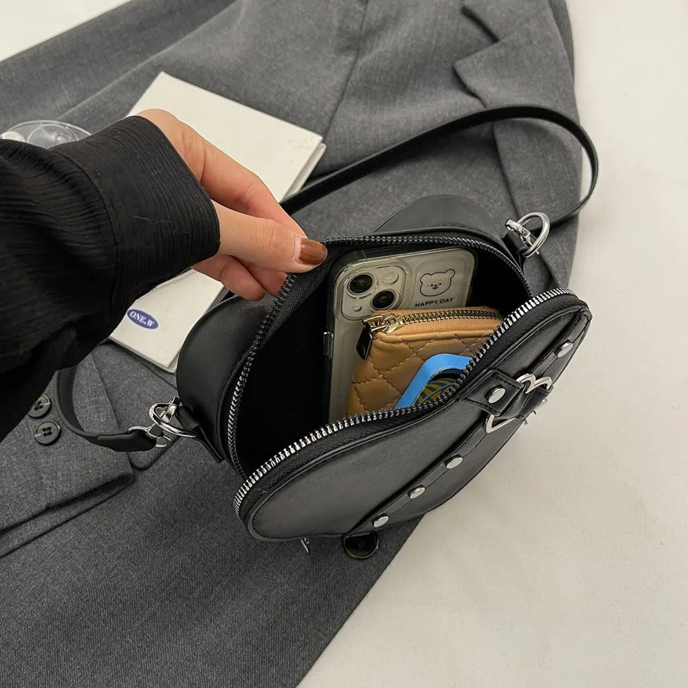 Dames tas – hartvormig, PU leer, rivet design, rood, crossbody