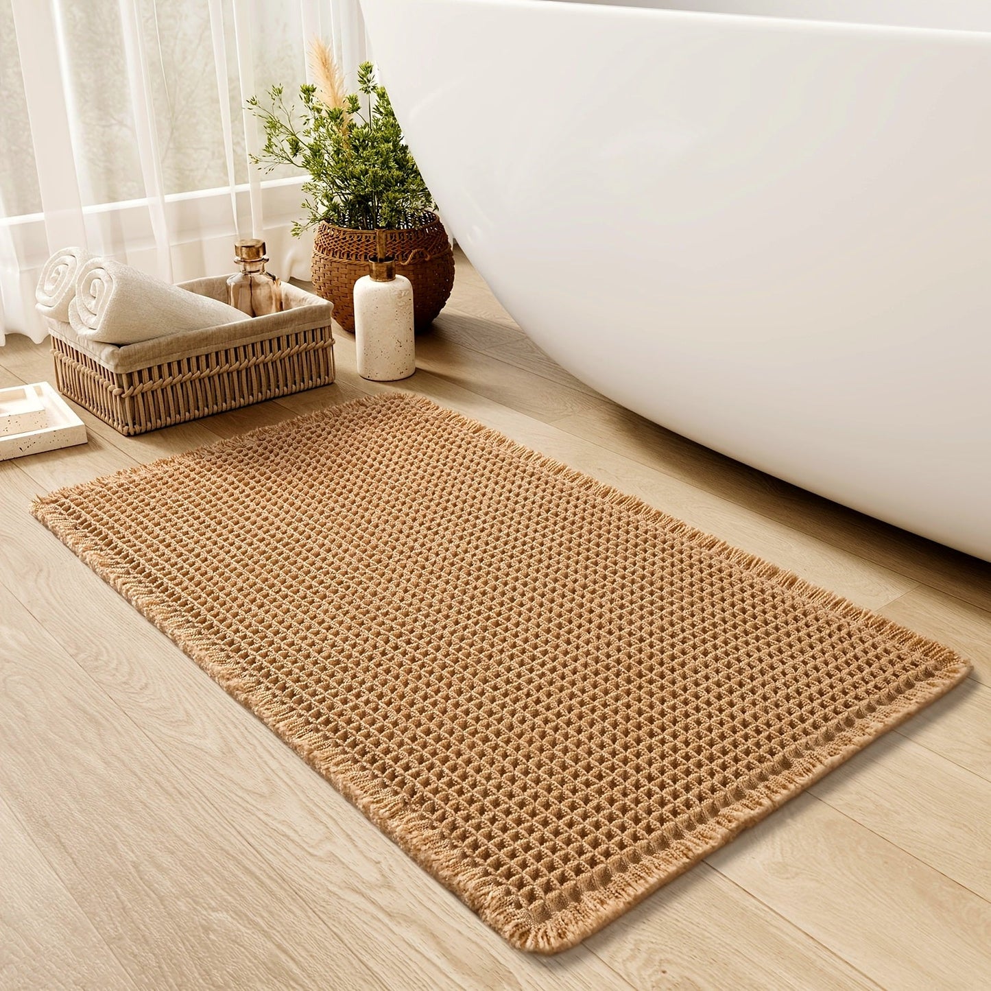 AquaLuxe | Elegant Antislip Polyester Bath Mat with Waffle Design 6