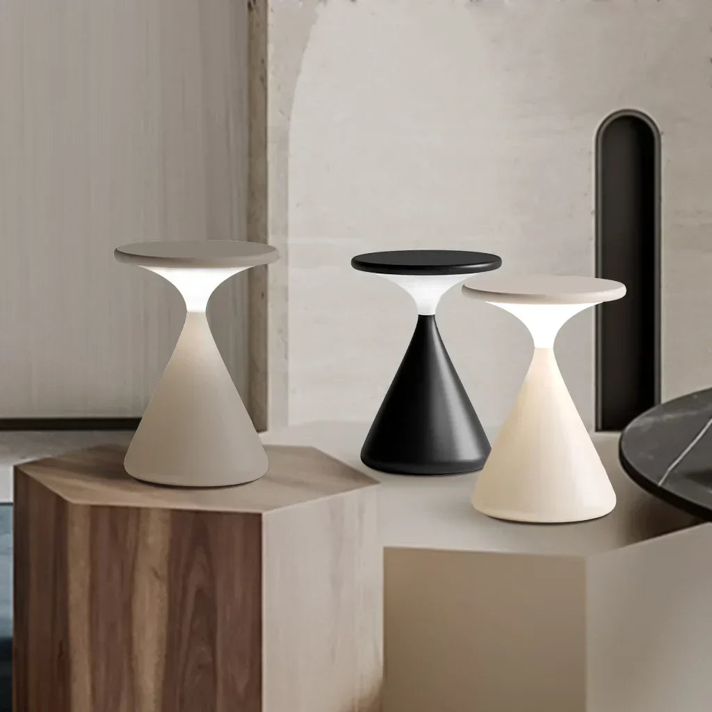 Dimbare LED tafellamp zonder snoer – Moderne acculamp in zand, wit en zwart