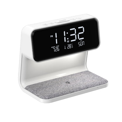 3-in-1 Bedlamp met Draadloze Oplader – LCD Alarmklok & Touch Dimbare LED Tafellamp