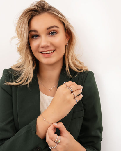 Geboortesteen Armband – Verstelbare Armband van Verguld 925 Sterling Zilver in Goud of Zilver | 12 Symbolische Steenkleuren per Geboortemaand | Luxe Verpakking