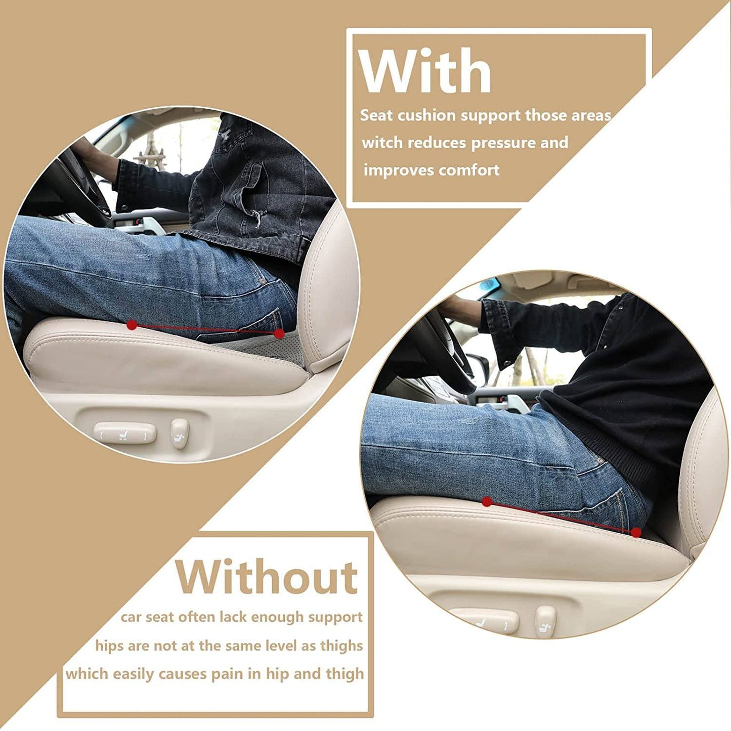 Autostoelverhoger met Memory Foam – Zitkussen van 9 cm Hoog voor Kleinere Bestuurders | Ergonomisch & Ademend – Zwart, Rood, Beige of Bruin