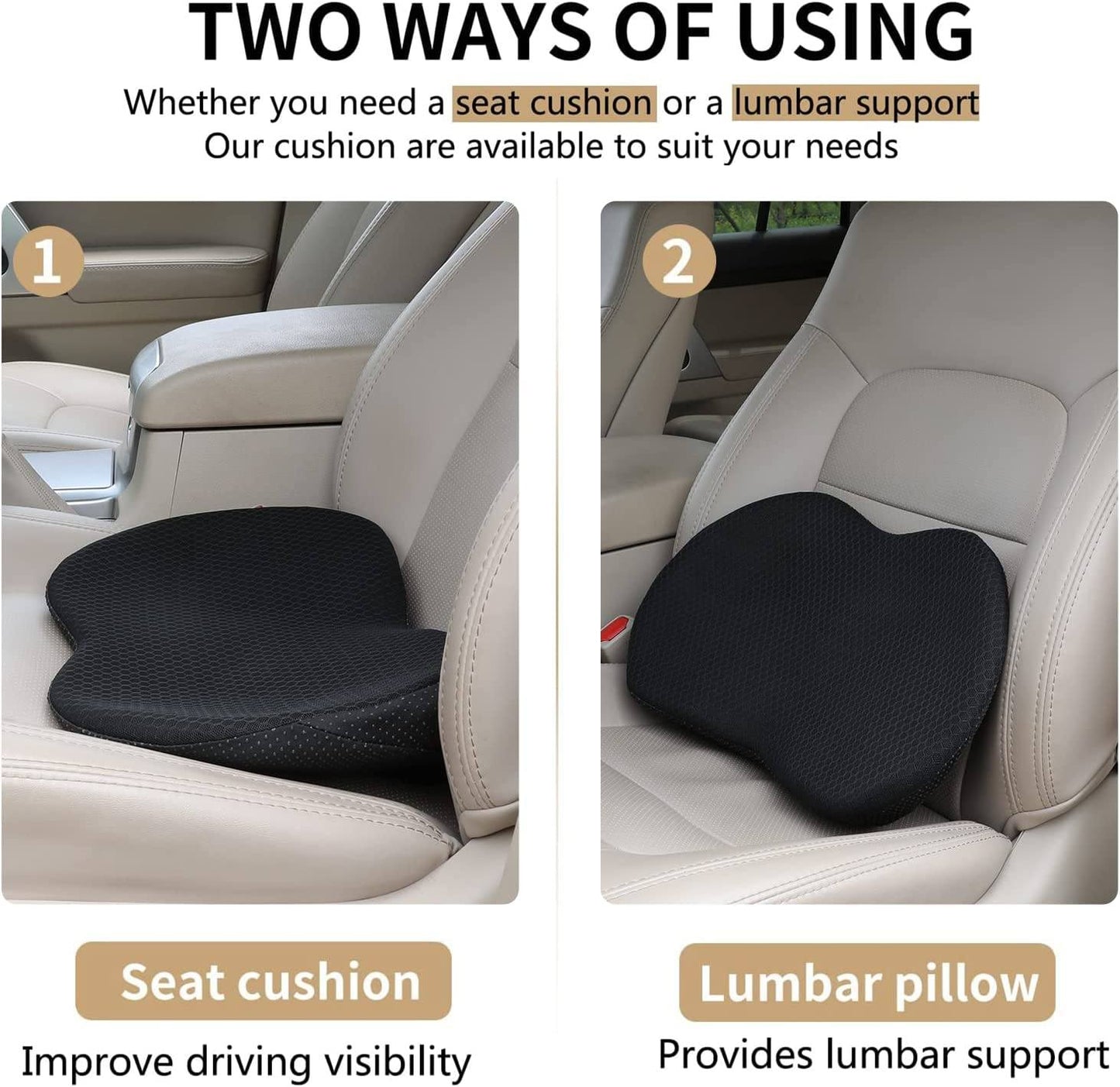 Autostoelverhoger met Memory Foam – Zitkussen van 9 cm Hoog voor Kleinere Bestuurders | Ergonomisch & Ademend – Zwart, Rood, Beige of Bruin
